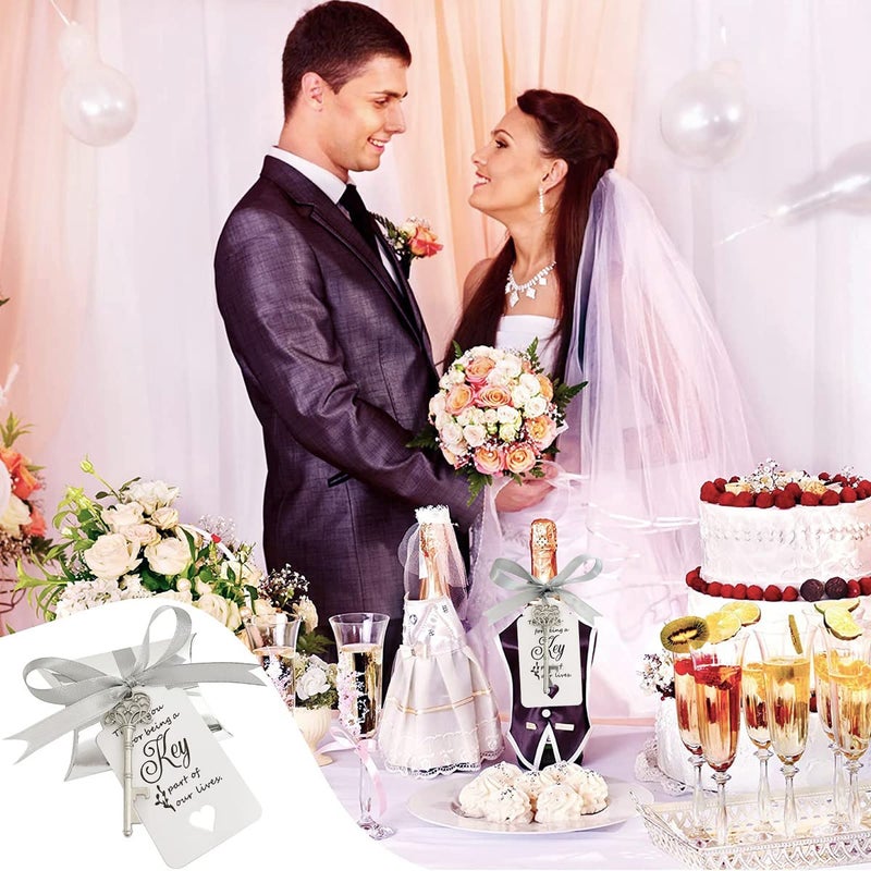 WODEGIFT Wedding Favors Key Bottle Opener, Guest Gifts with Candy Box, Thank You Card and Ribbon (Silver) - Bulk 100 - Image 3